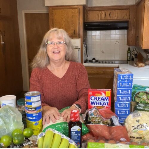 Walmart and Sam's Club grocery haul with fresh produce, pantry staples, and groceries displayed in The Common Sense Grandma kitchen.